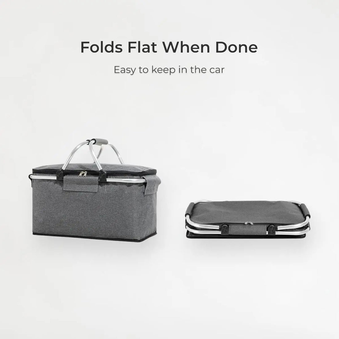 Foldable bag shown in expanded and collapsed states on a white background