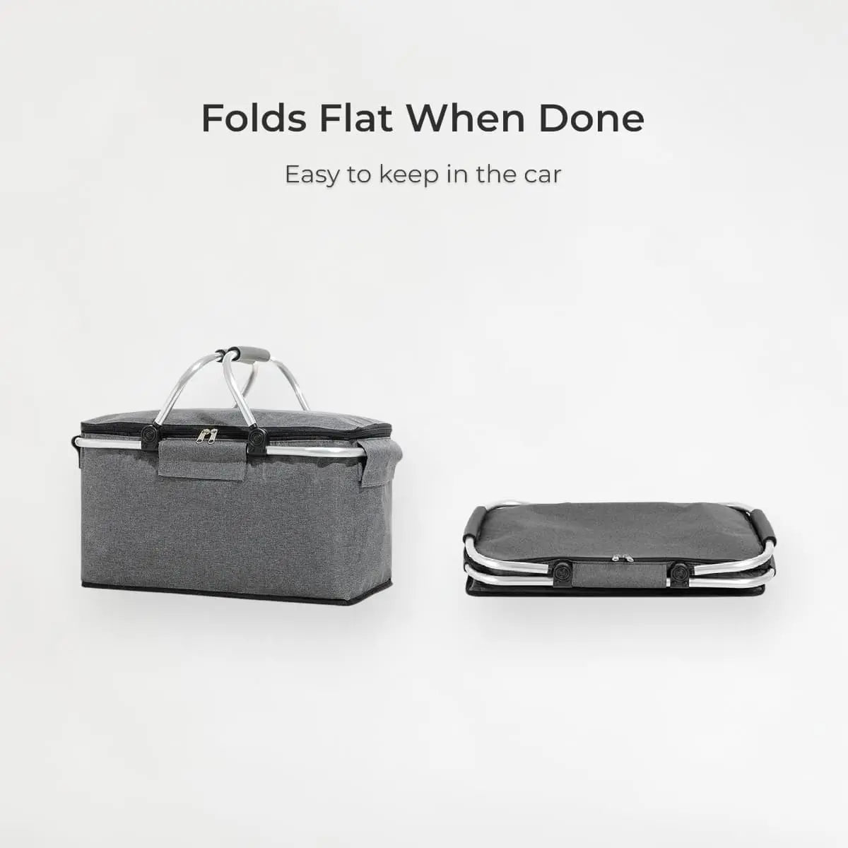 Foldable bag shown in expanded and collapsed states on a white background