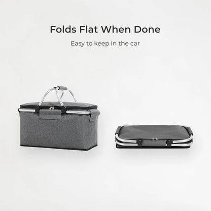 Foldable bag shown in expanded and collapsed states on a white background